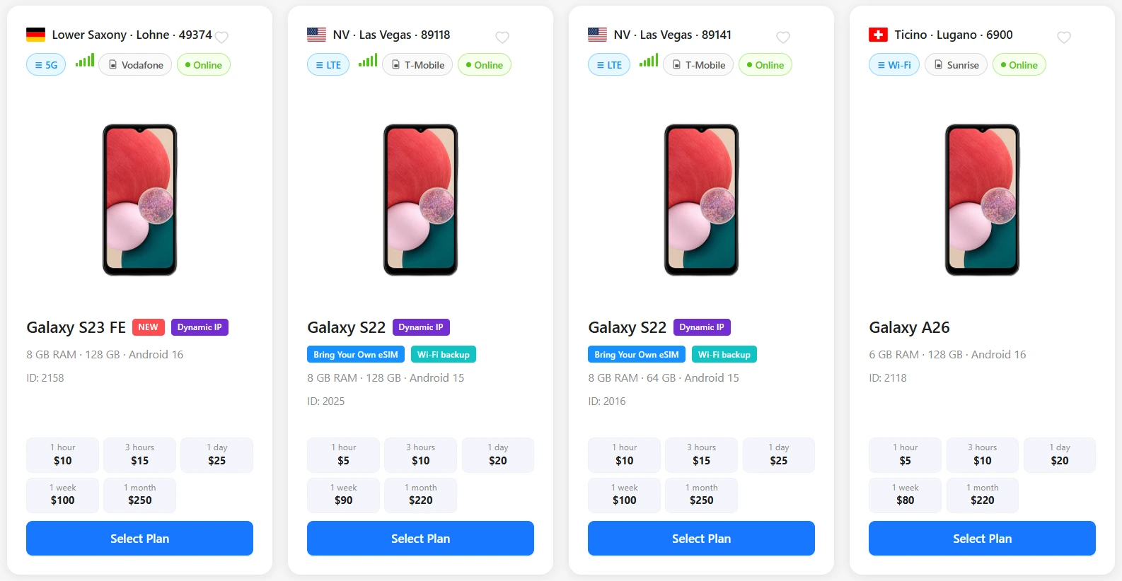 DroidDesk catalog of real Android phones